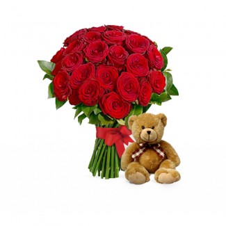 Teddy and Red Roses Package