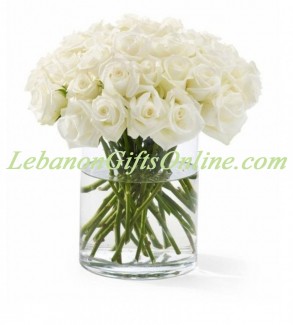 2 or 3 dozen of white roses with vase