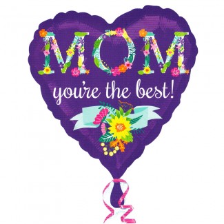 Helium MOM You are The Best Purple Heart Balloon