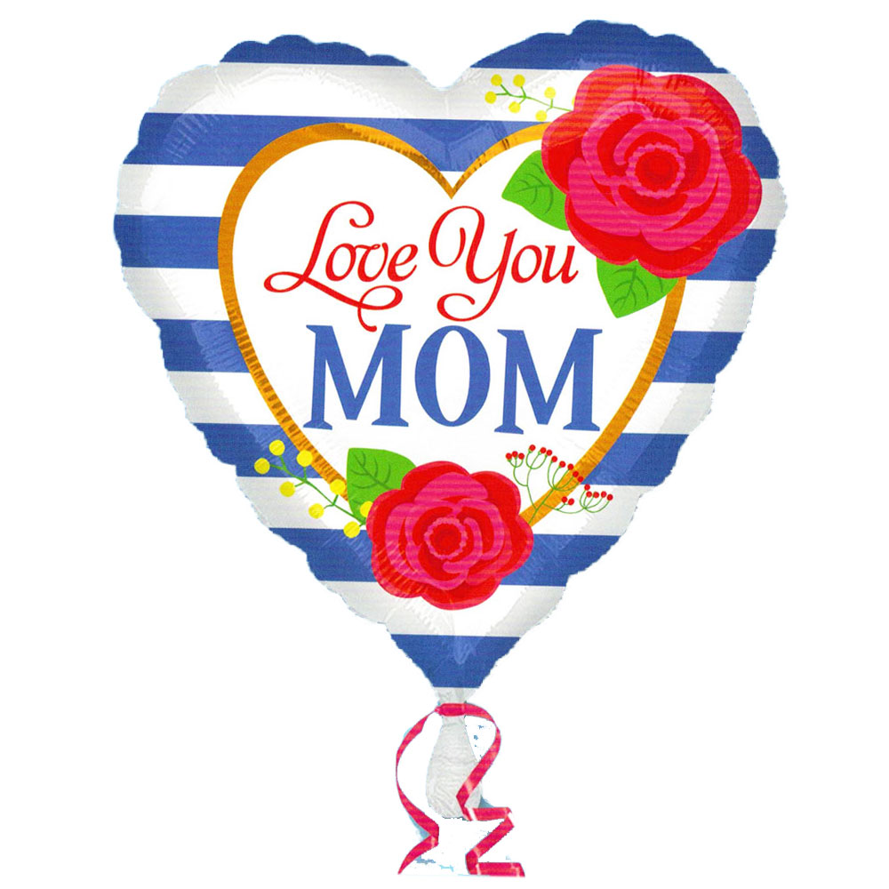 Helium Striped heart Love You Mom Balloon | LebanonGiftsOnline