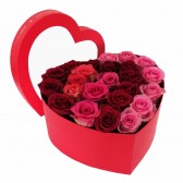 Multicolored Roses in red heart Box